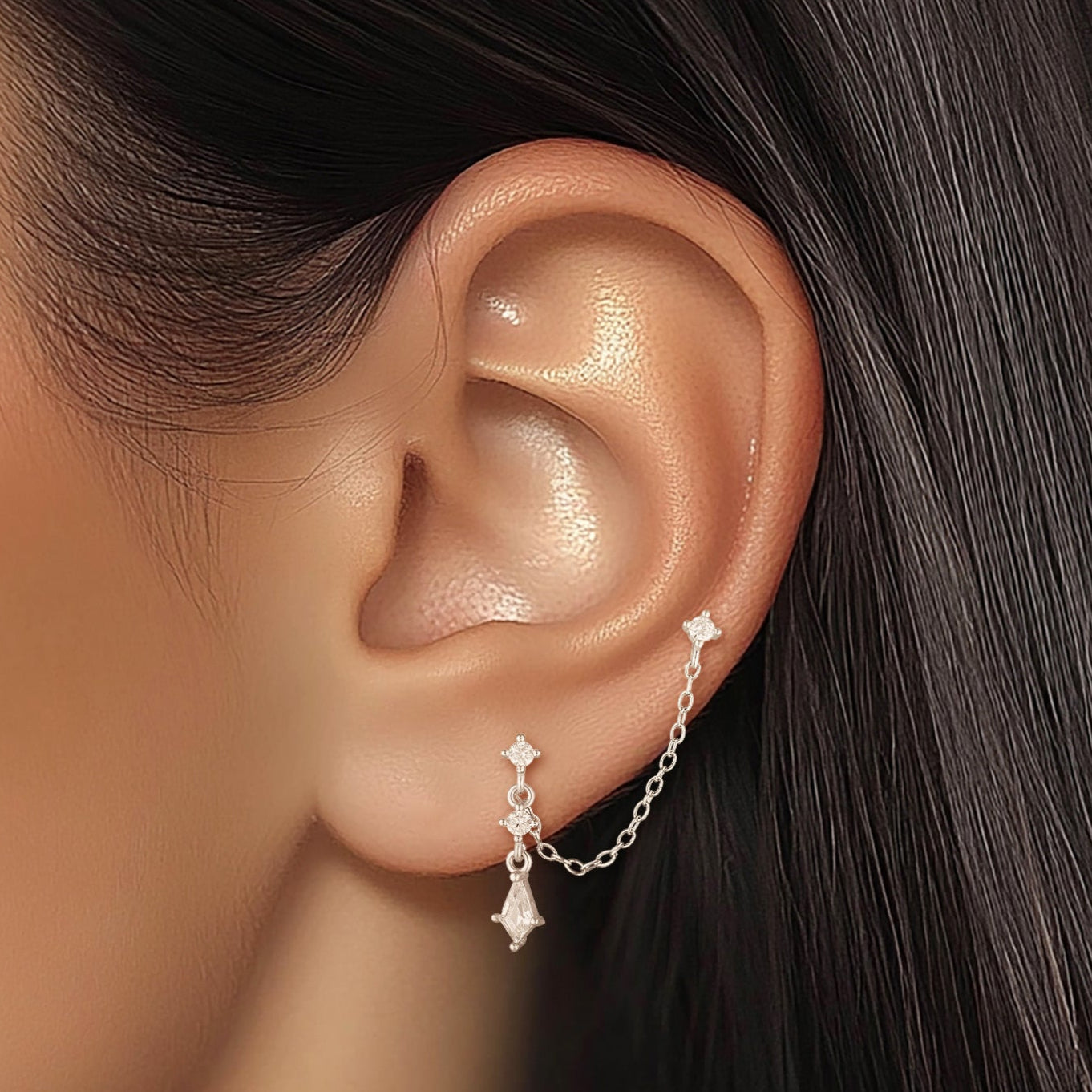 chain flat back stud earring