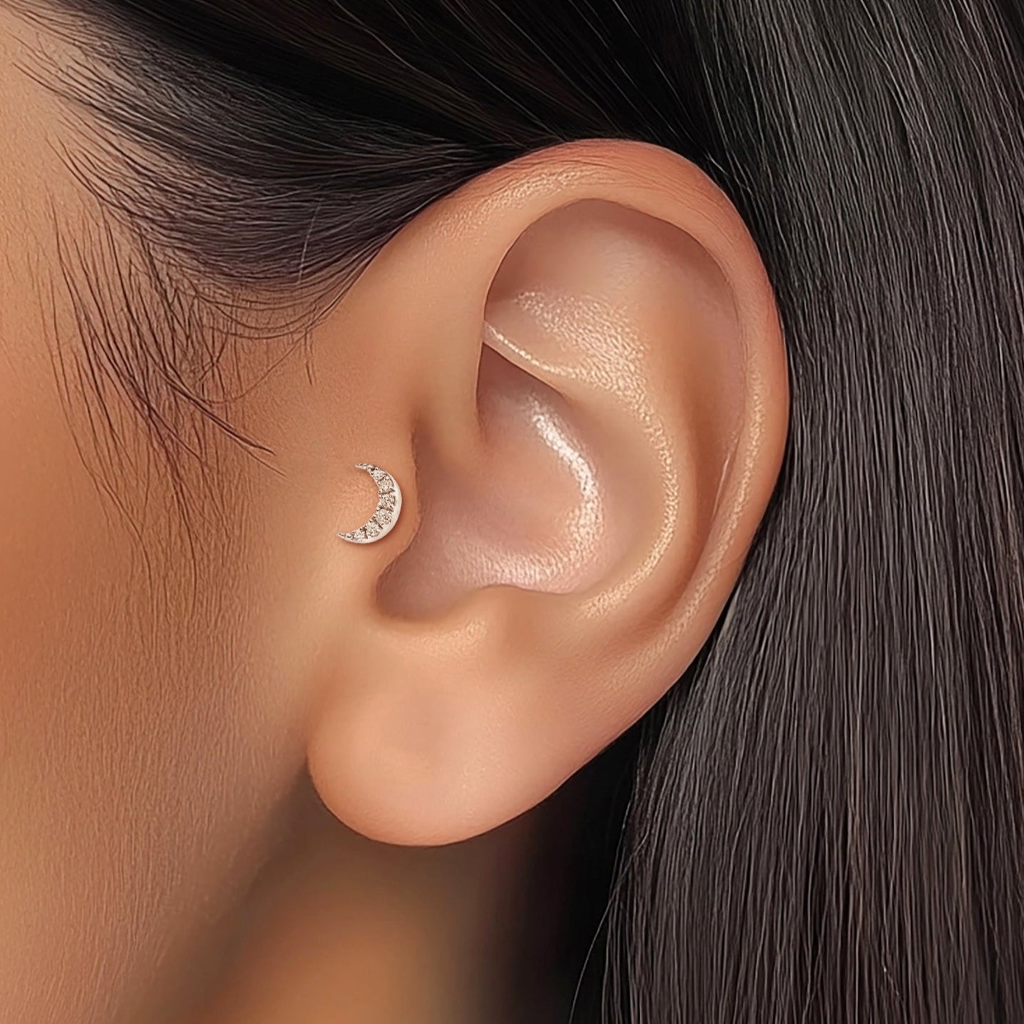 moon shaped flat back stud