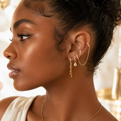 Alyce Chain Hoop Earring - 14K Solid Gold