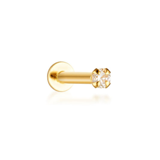 14 Karat Solid gold vanessa flat back stud for helix, tragus, conch, flat piercing