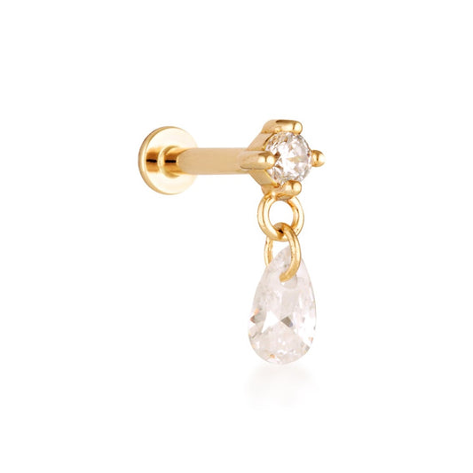 14 Karat Solid Gold Jessica Flat Back Stud for Helix, flat and tragus piercings