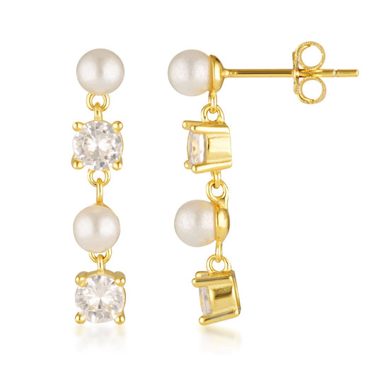 Beverley pearl stud earrings made from freshwater pearl and 18 karat gold over 925 sterling silver