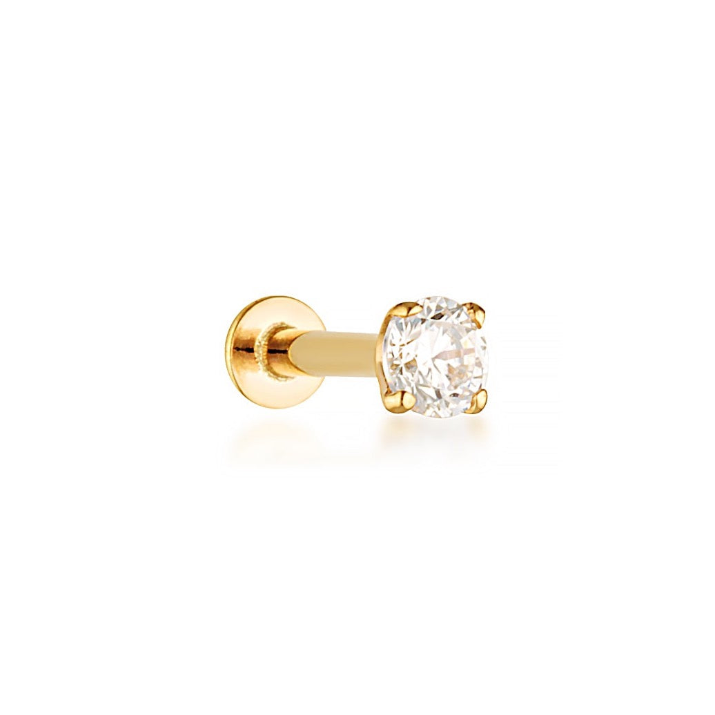 14 karat solid gold virginia flat back stud for tragus, helix, flat, conch piercing