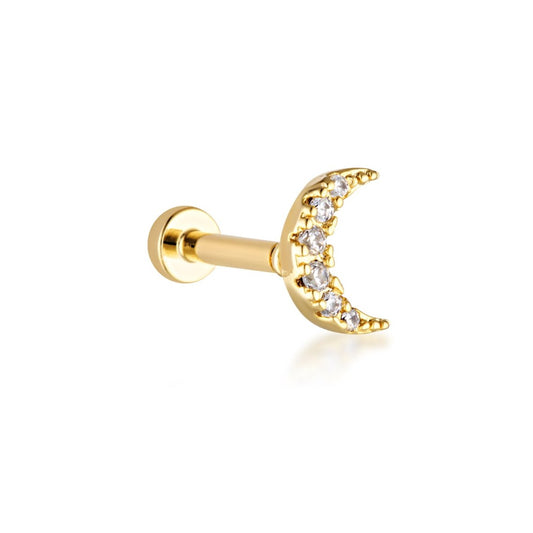 Kali Moon shaped flat back stud for helix, tragus or flat piercings