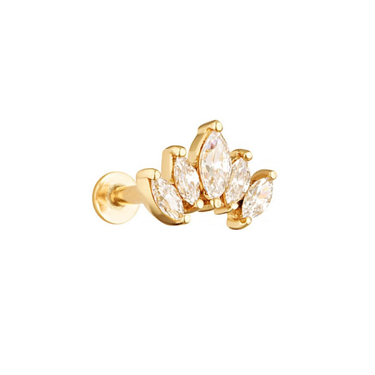 14 Karat Solid Gold Evangeline flat back stud for helix, flat and conch piercing